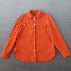 J.Crew Double Gauze Shirt Womens 8 Orange Classic Fit Button Up Lightweight